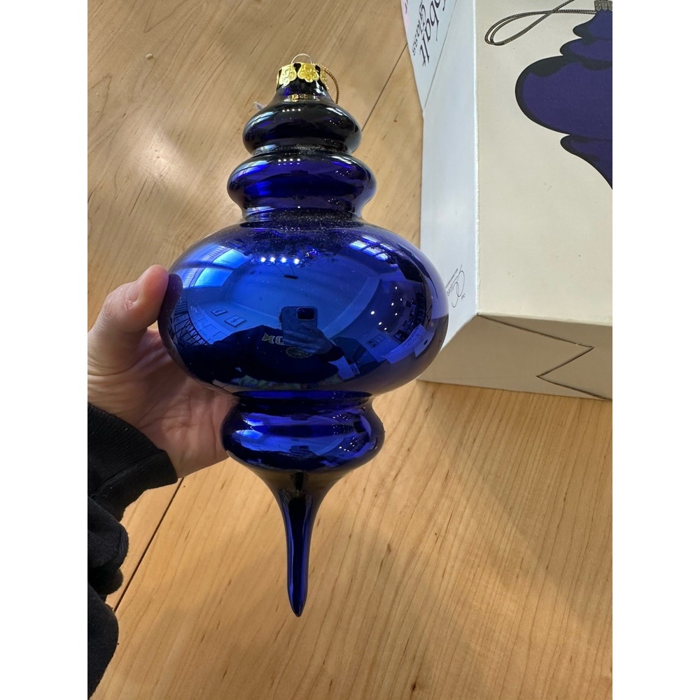 Department 56 Cobalt Mercury Glass Double Finial Ornament With Box 10" 9065-4
